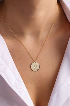 Personalized disk Necklace, Gold Filled, Personalized Disk Necklace, Mom Necklace, Personalized Initial Date Necklace, Initial Disk Necklace Personalized Disk Necklace is a perfect gift for birthday, anniversary, christmas, bridesmaid, graduation, wedding, engagement, best friend, mom and sisters. MATERIAL * Pendants and Chains are 925 Sterling Silver COLOR * Silver & Gold & Rose Gold GIFT BOX * Each order will come in Jewelry Box. PRODUCTION TIME * 3 - 5 Business Days SHIPPING TIME * 3-5 Busine Personalized Metal Necklace With Round Pendant, Personalized Metal Necklaces With Round Pendant, Personalized Metal Round Pendant Necklace, Round Nickel Free Necklace For Birthday, Nickel-free Round Necklaces For Birthday, Nickel-free Round Necklace For Birthday, Personalized Gift Necklaces With Adjustable Chain, Personalized Clavicle Chain With Round Pendant, Gold Circle Necklace For Mother's Day