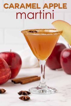 the caramel apple martini is garnished with cinnamon