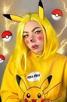 Pikachu Costume Women, Pikachu Makeup, Pikachu Halloween Costume, Pokemon Makeup, Pikachu Halloween, Halloween Usa, Pikachu Costume, Cute Couple Halloween Costumes