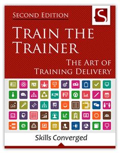 the book cover for train the trainer, featuring colorful squares and icons on red background