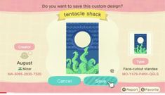 an animal crossing game screen with the text do you want to save this custom design?