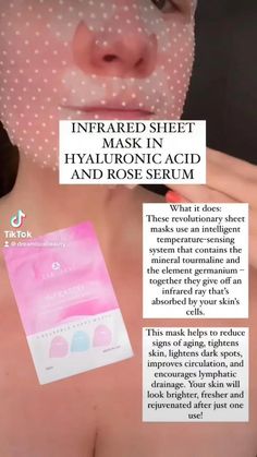 Infrared Sheet Masks use organic elements that emit infrared rays to reduce signs of aging, and improves lymphatic drainage and circulation. hyaluronic acid, hyaluronic acid serum, vichy mineral 89, the ordinary hyaluronic acid, best hyaluronic acid serum, best hyaluronic acid, hyaluronic acid for face Serum Vichy, Rose Serum, Best Hyaluronic Acid Serum, Facial Massage Techniques, Facial Room, Dark Features, Beauty Supplement, The Ordinary Hyaluronic Acid