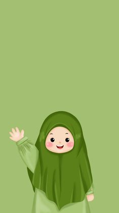 a woman in a green hijab is waving