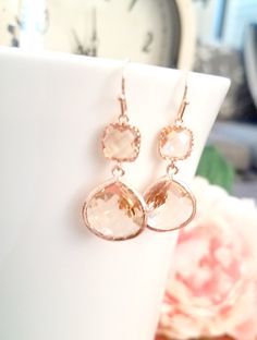 Gold Drop Earrings As Wedding Gift, Gold Drop Earrings For Wedding Gift, Blush Drop Earrings For Gift, Blush Dangle Earrings For Gift, Peach Drop Earrings For Gift, Delicate Peach Jewelry For Gifts, Rose Gold Drop Earrings For Bridal Gift, Rose Gold Dangle Bridal Earrings As Gift, Rose Gold Drop Earrings For Mother's Day