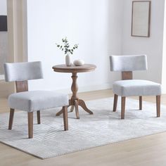 two chairs and a table in a room