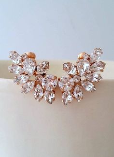 Climbing Earrings,Bridal climbing Earrings,Swarovski Ear Crawlers,Rose gold earrings,Swarovski Earri Elegant Rose Gold Ear Cuff For Wedding, Rose Gold Ear Cuff For Wedding, Gold Hair Comb Wedding, Climbing Earrings, Ear Crawlers, Crystal Bridal Earrings, Crystal Headpiece, Bar Stud Earrings, Earrings Ear