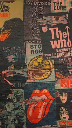 the rolling stones collaged together in an art work with various images and words