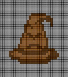 A pixel art template of the Sorting Hat from Harry Potter.

Seen from film 1, The Philosopher's Stone in the school Hogwarts' castle main hall.

[SPOILER]
Each new student puts the hat on and it will sort them into the 4 houses of: Gryffindor (red), Hufflepuff (yellow), Ravenclaw (blue) and Slytherin (green). Pixel Drawing Harry Potter, Pixel Art Pattern Harry Potter, Hogwarts Pixel Art, Harry Potter Pixel Art Grid, Minecraft Harry Potter, Hama Beads Harry Potter, Harry Potter Minecraft, Pixel Art Harry Potter, Pixel Art Noel