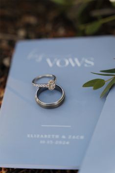 a wedding ring sitting on top of a book