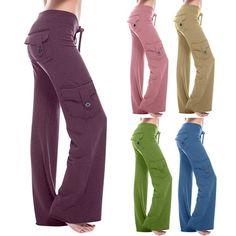 Women Workout Out Leggings Stretch Waist Button Pocket Yoga Gym Loose Pants Features:Pull rope closed Material: Women's wide leg cargo pants, made of high-quality cotton blended material, light in texture, soft in hand, breathable, friendly in skin, comfortable and refreshing, cargo pants. Design: elastic belt and built-in drawstring pants are designed for easy wearing and more comfortable experience. Straight wide leg pants, with pockets, low waist solid color loose Street women's clothing. Ide Army Green Pants Outfit Work, Coral Leggings, Yoga Pants Fit, Cargo Pants For Women, High Waisted Cargo Pants, High Waisted Wide Leg Pants, Women Trousers, Yoga Pants With Pockets, Mesh Heels