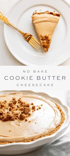 no bake cookie butter cheesecake on a white plate