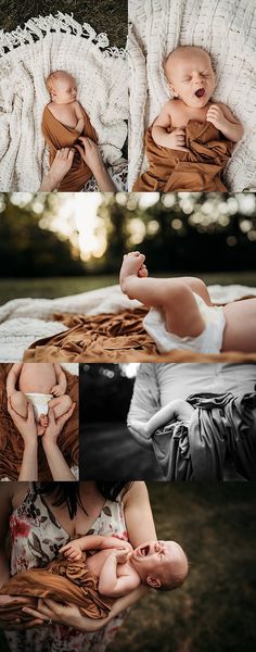 a baby laying in a basket on top of a blanket