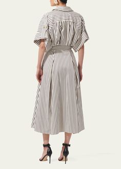 Chic Striped Belted Dress, Striped Belted Dress For Spring, Spring Striped Belted Dress, Elegant Striped Belted Dress, Striped Belted Dresses For Daywear, Elegant Dresses With Striped Collar For Daywear, Elegant Daywear Dress With Striped Collar, Striped Shirt Dress For Spring Formal, Striped Shirt Dress For Spring Formal Events