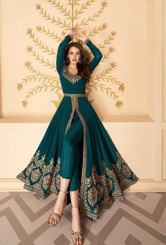 Designer Georgette Anarkali Suit Stitching Option - We will email you the measurement guide to confirm your size. FABRIC: Georgette and Dull Santoon with inner DUPPATA FABRIC: Georgette COLOR: Sea Green WORK: Embroidery SIZE: Can be stitched up-to 48" inches The product will be shipped within 1 - 2 weeks from the date of purchase. Product is returnable if un-Stitched This product qualifies for free shipping For any Rush/Urgent orders please email us at customercare@desiroyale.com We will try our Partywear Suits Designs, Partywear Suits, Suit Pakistani, Designer Anarkali Dresses, Bollywood Party, Lengha Choli, Suits Dress, Chique Outfits, Salwar Kamiz