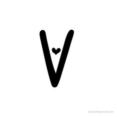 the letter v with a heart in it's center is black on a white background