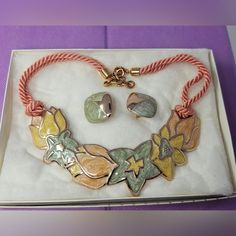 In Original Box, Never Been Worn. Just Displayed. From The 80's. Vintage Adjustable Multicolor Necklaces, Vintage Multicolor Enamel Jewelry, Vintage Orange Metal Necklaces, Vintage Monet Jewelry, Multicolor Flower-shaped Vintage Jewelry, Monet Jewelry, Book Pieces, The 80's, Jewelry Vintage