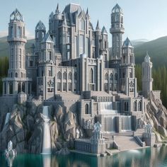 this is an artist's rendering of a castle in the middle of a lake