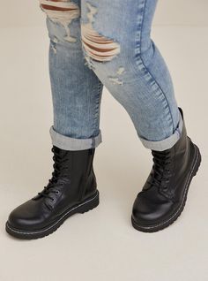 Stevie Lace-Up Combat Boot (WW) Plus Size 90s Fashion, New Street Style, Womens Combat Boots, Lace Up Combat Boots, Unique Fits, Faux Leather Boots, Wide Width Shoes, Swimming Outfit, Combat Boot