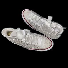 Welcome, Crystal Diamond & Pearls Converse, Strong And Permanent Design With Luxe Crystals White Pearls And Additional Ribbons Laces, Hightop Converse New With Box Comes With White Ribbon Laces And Original Laces Women’s Sizes In Usa Sizing Choose Any Colour(S) Stones From The Chart Add To Bundle To Discuss Colour Changes Or Mixes Will Be Sent With White Ribbon Laces Unless Any Changes Are Made Text Can Be Added Style Pictured; Original High Top Converse With Blue/Red Stripe Styles Available; Ad White Rhinestone Round Toe Sneakers, Converse High-top Sneakers With White Laces, White High-top Sneakers With Rhinestones, High-top Synthetic Sneakers With Rhinestones, Bedazzled White Converse, Womens White Converse, White Lace-up Custom Sneakers With Rhinestones, Converse All Star White, Converse Tennis Shoes