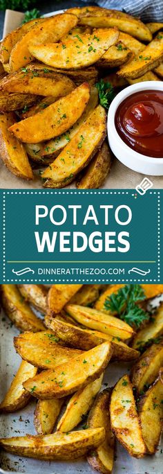 baked potato wedges with ketchup on the side