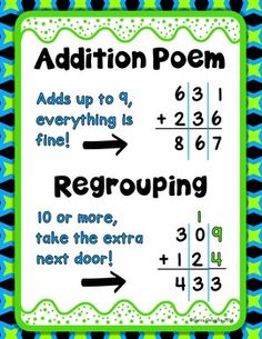 an addition poem is shown in green and blue