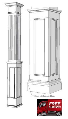 an architectural drawing of a tall column with the top and bottom section cut out to show details