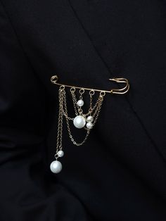 Safety Pin Brooch With Small Chains and Pearls - Etsy Alt Pearl Necklace, Decorated Safety Pins, Safety Pin Chain, Elegant Safety Pin Brooch, Wedding Brooch In Safety Pin Shape, Formal Safety Pin Brooch Jewelry, Formal Safety Pin Brooch, Broch Designs, Kilt Pin Jewelry