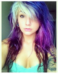 Beautiful multicolored hair! Types Of Hair Color, Emo Scene Hair, Cute Hair Colors, Goth Hair, Hair Color Purple, Emo Hair, Scene Hair, Dye My Hair