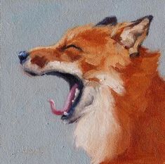 a painting of a dog yawning with its mouth open