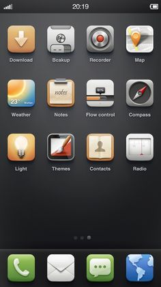 the home screen of an iphone with icons and buttons on it, as well as other items