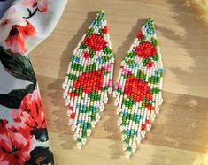 Poppies Beaded Earrings Mountains Seed Bead Earrings Sunflower | Etsy Roses Earrings, Flowers Earrings, Nature Earrings, Sunflower Earrings, Spring Design, Beading Projects, Earrings Red, Beaded Jewelry Patterns, Seed Bead Earrings