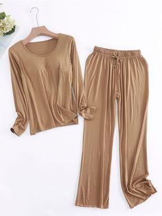 Season:Summer,Spring; Fabric:Modal; Sleeve Length:Long Pant,Long Sleeve; Gender:Women's; Nightwear Style:Sets,Pajamas; Style:Simple,Comfort; Elasticity:Micro-elastic; Tops Type:T shirt Tee; Occasion:Daily,Home,Bed; Function:Breathable; Pattern:Pure Color; Design:Elastic Waist; Neckline:Crew Neck; Bottom Type:Pant; Listing Date:01/03/2024; Length:; Length [Bottom]:; Waist:; Bust:; Sleeve Length: Comfort Home, Shirt Pant, Pajamas Sets, Women's Pajamas, Loungewear Sets, Pajama Set Women, Drawstring Pants, Sleepwear Women, Pure Color