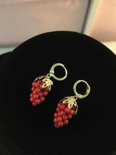 Traditional Red Clip-on Earrings, Elegant Red Single Clip-on Earring, Red Victorian Earrings As Gift, Victorian Red Earrings As Gift, Exquisite Red Earrings, Exquisite Red Round Earrings, Red Gold Plated Drop Earrings, Red Fine Jewelry Hoop Earrings As Gift, Elegant Red Hoop Earrings With Ear Wire