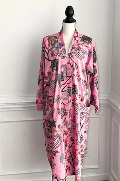 Boho Robe, Pink Floral Kimono, House Robe for Women, Beach Cover Up, Gift for Girl Friend, Birthday Gift, Anniversary Gift for Her - Etsy Bosnia and Herzegovina Pink Printed Sleepwear, Cotton Sleepwear With Kimono Sleeves, Cotton Sleepwear With Kimono Sleeves For Loungewear, Printed Pink Sleepwear For Home, Pink Printed Sleepwear For Home, Pink Floral Print Nightgown For Home, Long Sleeve Robe For Lounging, Pink Cotton Nightgown For Lounging, Cotton Robe With Long Sleeves For Sleepover