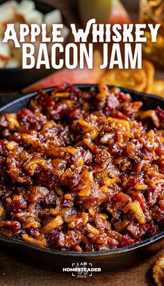 an apple whiskey bacon jam in a cast iron skillet