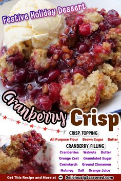 This delicious cranberry crisp is a rustic treat with a symphony of textures and tastes, featuring a sweet and tart cranberry orange walnut filling, nestled beneath a rich and buttery crisp topping that melts in your mouth.