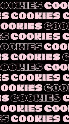 a black and pink background with cookies in the shape of letters that spell out cookies