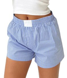 PRICES MAY VARY. Material: Women gingham pajama bottoms made by high quality 95%polyester, 5%cotton fabric. The casual lounge shorts for women are breathable and skin-friendly. Cut from soft fabric for a comfortable fit, brathable and lightweight, y2k going out shorts for women, striped boxer shorts. Feature: Striped shorts, elastic waistband with patched label, low waist, stripes print, blue shorts for women, loose fit, above knee length, pull-on closure, wide leg boxer pajama shorts are easy t Plaid Shorts Women, Boxer Shorts For Women, Grunge Shorts, Pajamas Shorts, Pj Shorts, Women Y2k, Striped Pyjamas, Plaid Pajamas, Shorts For Women