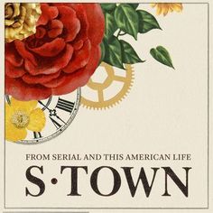 an advertisement for s town with flowers and gears