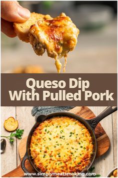 quesadilla dip with pulled pork in a cast iron skillet