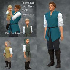 several different poses of a young man in medieval clothing, including boots and vests