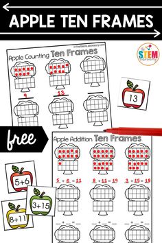 an apple ten frames worksheet with numbers and apples