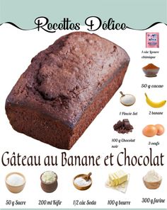 a poster with instructions for how to make a chocolate loaf and other ingredients on it