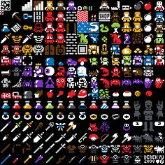 an image of a bunch of different video game characters in pixel art style on black background