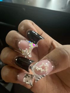 Black Acrylic Overlay Nails, Black Nail Sets Short, Black Junk Nails Short, Black Y2k Nails, Basic Acrylic Nails, Grade Nails, Buchona Nails, Designs Y2k, Dance Nails