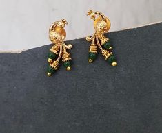 sizes in terms of height and weight are mentioned in grams and inches in the photo Gold Ear Rings Designs Latest, Latest Gold Earrings Designs, Latest Earrings Design, Small Earrings Gold, Gold Earrings Indian, Mangalsutra Design, Neck Pieces Jewelry, Black Beads Mangalsutra Design, New Gold Jewellery Designs