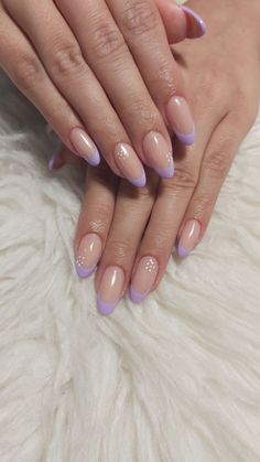 Purple Tip Short Nails, Pastel Purple French Tip Nails Almond, Colored French Tip Nails Purple, Purple Basic Nails, Subtle Purple Nails, Purple Tipped Nails, Almond Purple French Tip Nails, French Nails Lila, Purple French Tips Almond