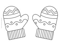 two mittens are shown in black and white