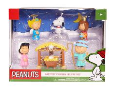 peanuts nativity figures deluxe set with snoopy, charlie brown and snowman on sleigh