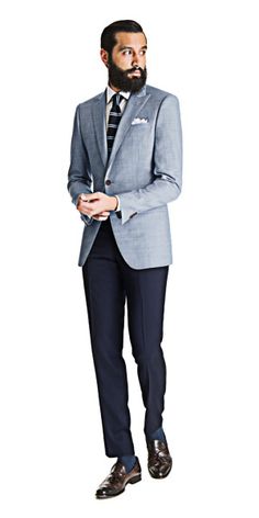 Unsuit -- how to wear suit separates correctly Grey Jacket Black Pants, Summer Cocktail Attire, Casual Wedding Suit, Light Blue Blazers, Mens Suits Black, Summer Suits Men, Workout Man, Cocktail Attire Men, Blue Suit Jacket